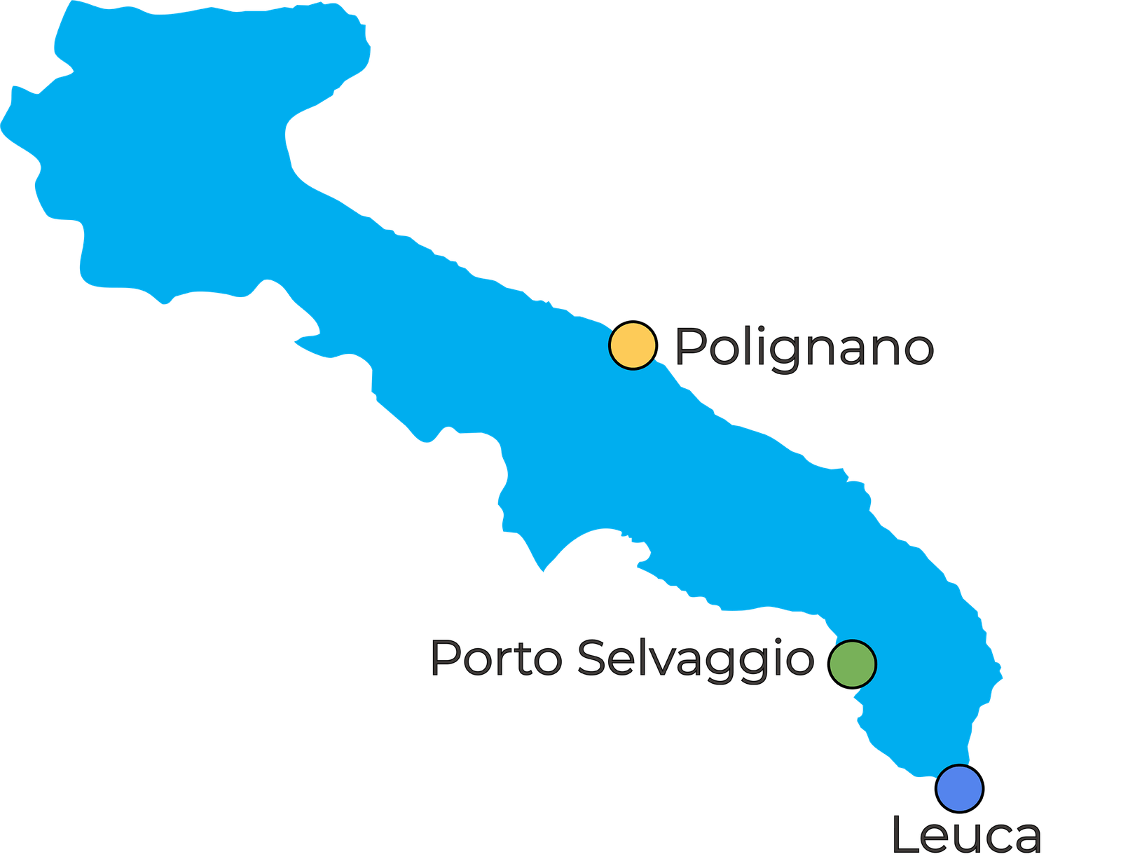 mappa escursioni kayak - Puglia & Salento by kayak